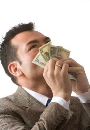 Man Kissing Money